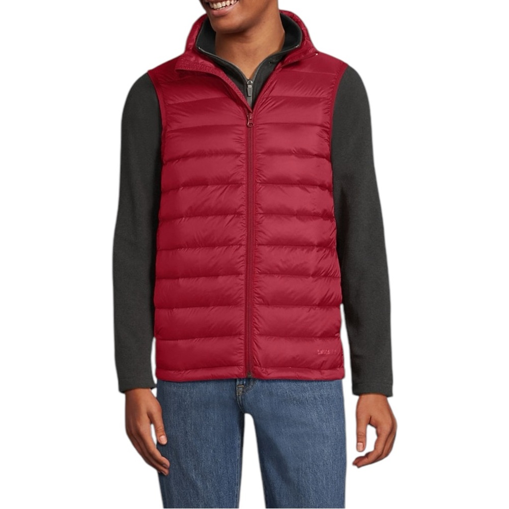 NEW Lands’ End Men’s Red Wanderweight 800 Fill Packable Down Vest size Medium